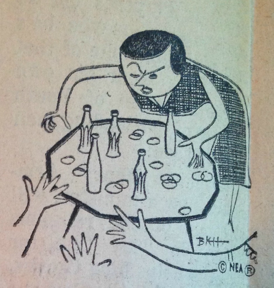 Parties are fun but messy; vintage newspaper illustration