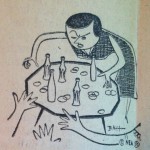 Parties are fun but messy; vintage newspaper illustration